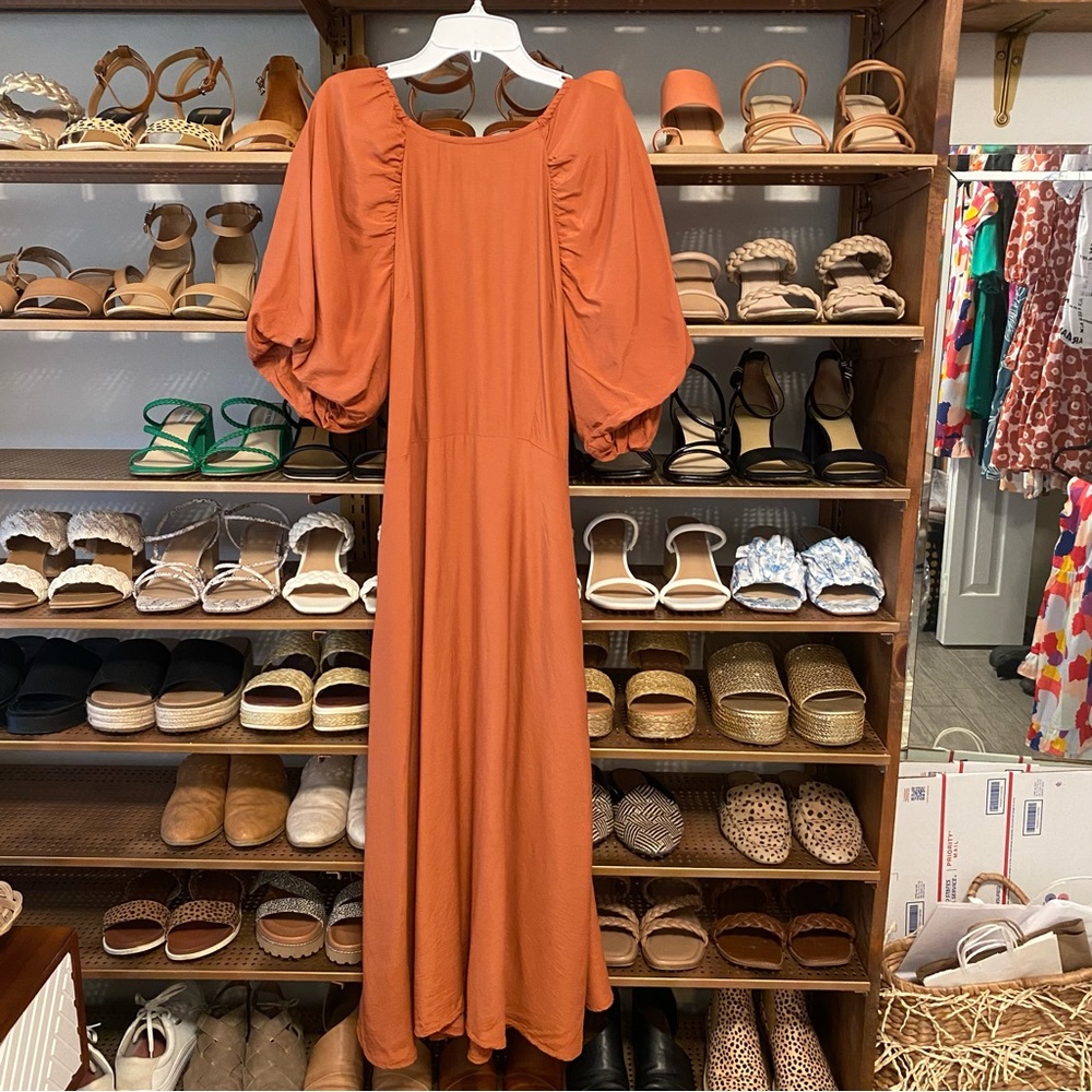 NEW A NEW DAY Puff Sleeve Satin Midi Dress